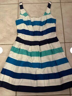 9 & Co Women's Size 2 Blue Green White Striped Fit Flare Dress Cotton Lined